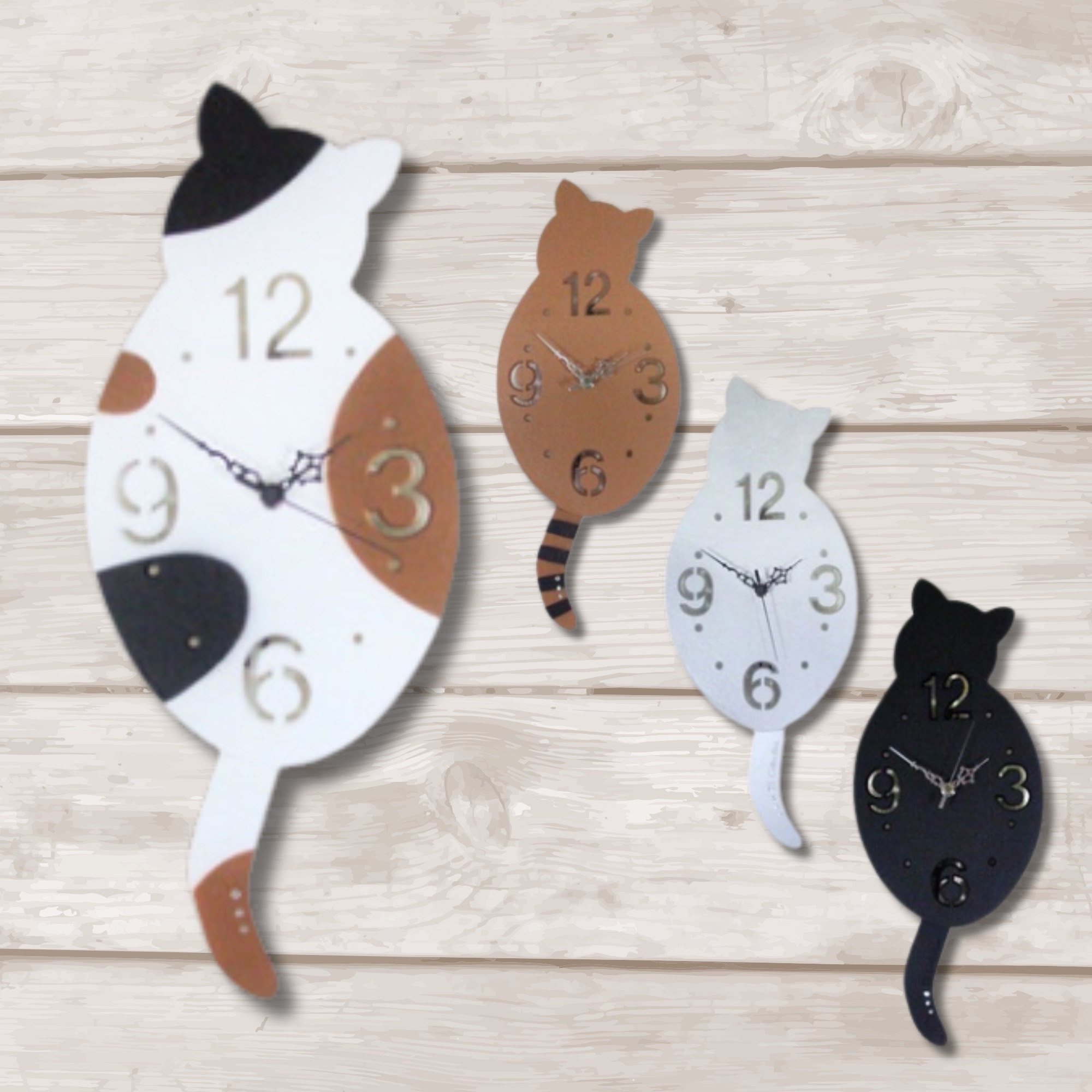 Japanese cat pendulum wall clocks in four designs
